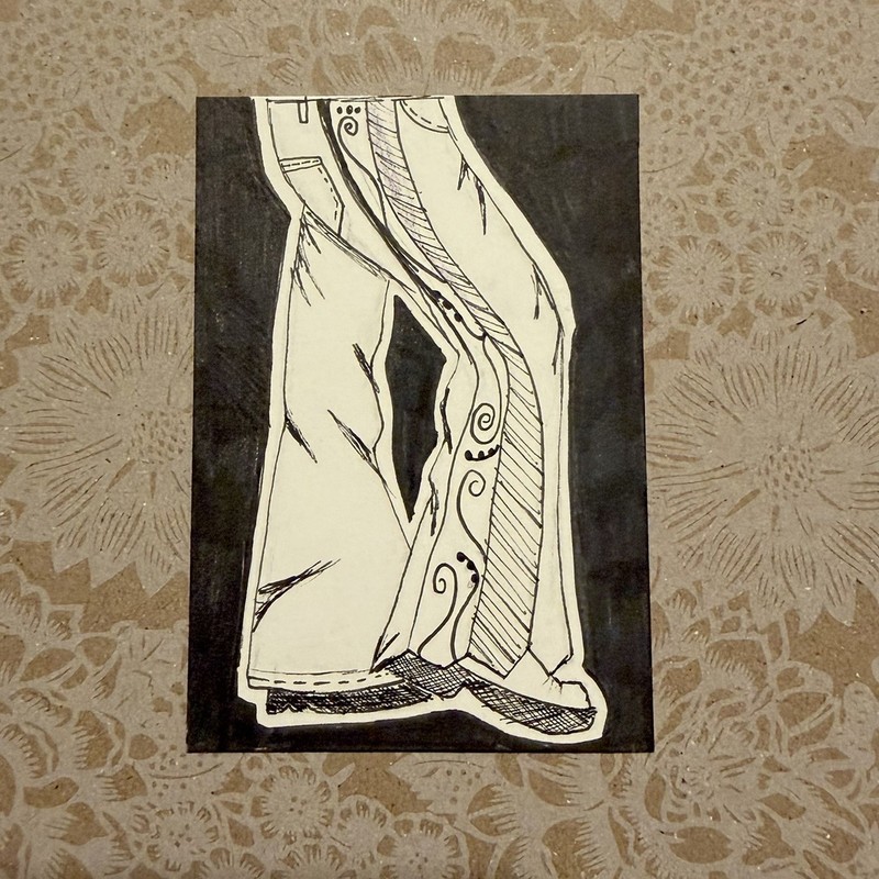 ACEO Art Pants Tie 2.5” x 3.5” Black White Acrylic ORIGINAL By EmmaLee W.