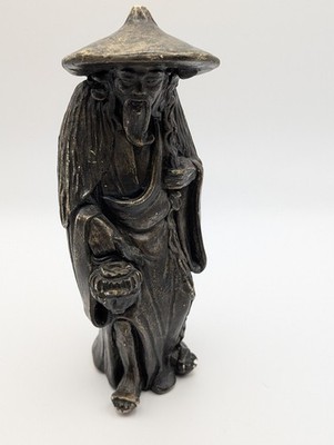 Chinese Immortal Sage Figurine Faux Bronze Resin Statue 9.5'' Heavy