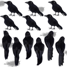 12 Pack Halloween Black Feathered Crows, Realistic Looking Halloween Birds Decor