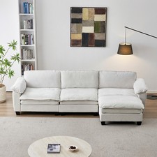 L-Shape Chenille Sectional with Ottoman - Beige