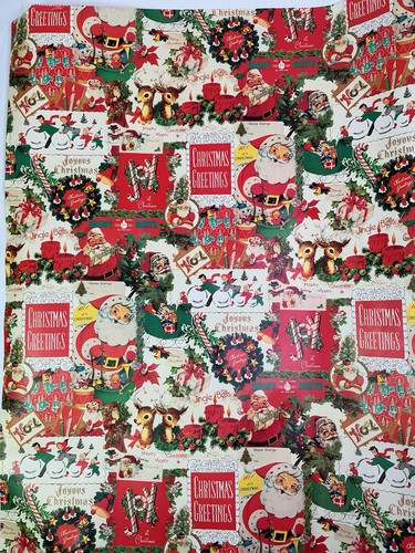 Vintage Retro Christmas Gift Wrapping Paper Nostalgic Decor 35 X 30”