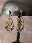 Beautiful Well Made Vintage Chandelier Style Earings Costume Jewelry, Blue/gold