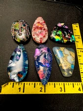 DICHROIC  PENDANTS -lot of 6 Lg. -Ready for bails or wire wrapping #26