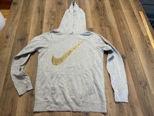 Nike Hoodie, Youth Girls XL, Gray, Gold, Graphic Print, Pullover, Long Sleeve