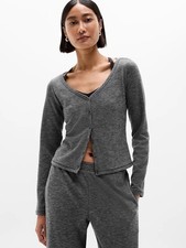 NWT ATHLETA Sunday Rib Cardigan Soft Warm Lounge SMALL Dark Grey Heather 89 NEW