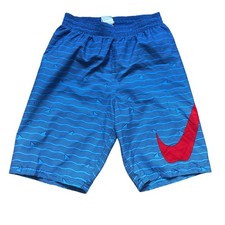 Nike Swim Trunks Kids Blue Excellent Shark Wave Swoosh Board Shorts SIZE L