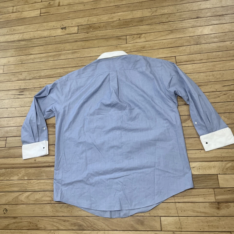 Camisa Joseph & Feiss Puño Francés Hombres 17.5 32/33 Azul Blanco Cuello Preppy Dinero Foto 3 de 4