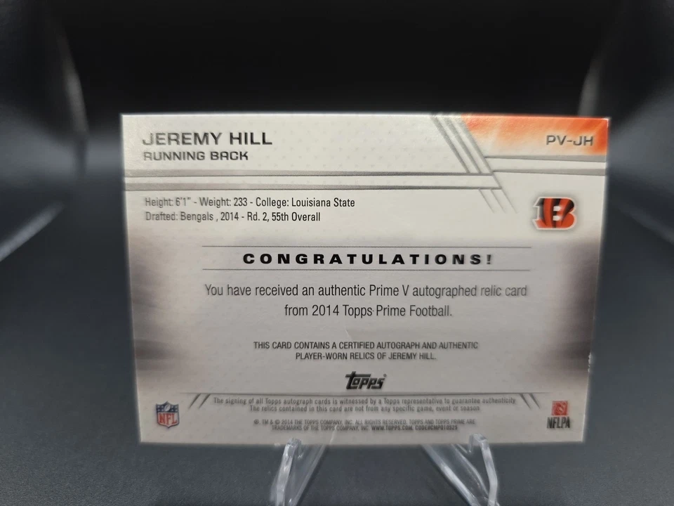 2014 Topps Prime Level V Quad Tri-Color Materials, Auto, RPA  Jeremy Hill PV-JH - Image 2 of 4