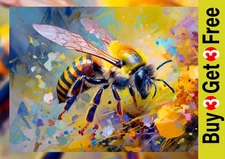 Vibrant Oil Bee Painting, Oil Painting Print 5"x7" on Matte Paper | Insect Art