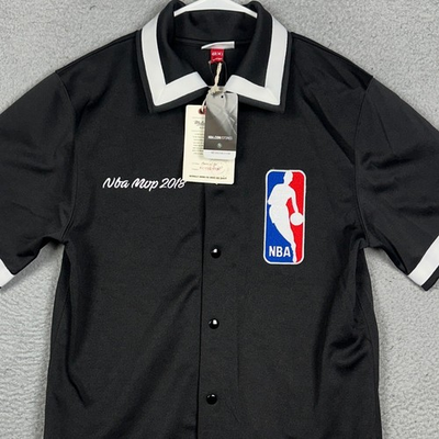 #ad NEW Mitchell Ness Shirt Men Medium Black White NBA Snap Front Shooting Button Up $52.25