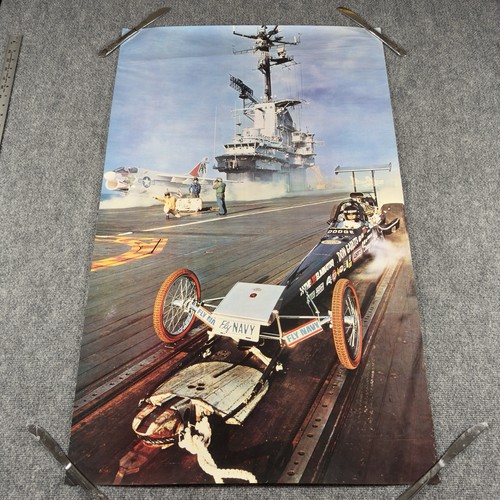 Vintage 70s Don Garlits US Navy Recruitment Poster Fly Navy Top Fuel Dragster
