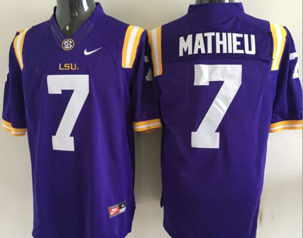 Tyrann Mathieu LSU Tigers #7 Stitched Jersey White/Purple HOT