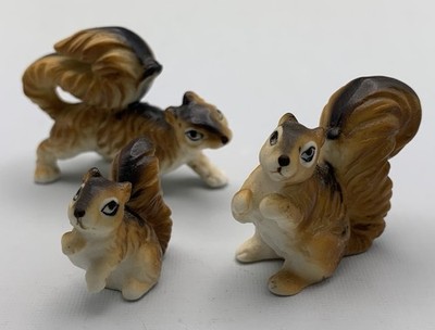 Vintage Bone China Miniature Squirrel Figurines Set of 3, Original Box, Japan