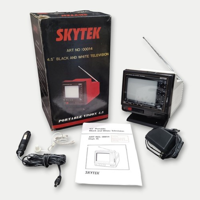 #ad Vtg SKYTEK ART 0014 4.5quot; Black amp; White Portable TV W box BLACK Works Mint $29.49