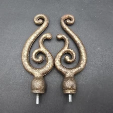Vintage Scroll Finial Set Metal with Gold Brass Accent 5" long