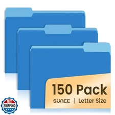SUNEE File Folders, 150 Pack Manilla Folders 8.5 x 11, Colored File Folders H