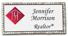 HOME SMART REALTY BLING CRYSTAL PERSONALIZED NAME BADGE W/ MAGNET FASTENER
