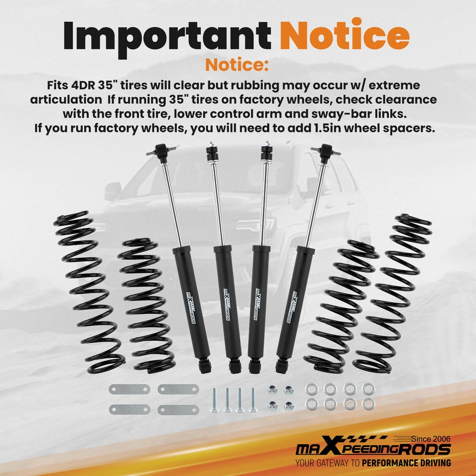 2.5" Lift Kit W/ Shock Absorbers for Jeep Wrangler JK Unlimited 4DR 2007-18 - Image 4 of 4