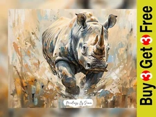 Majestic Rhino Impasto Rhino Portrait, Impasto Painting Print 5"x7" Matte Paper