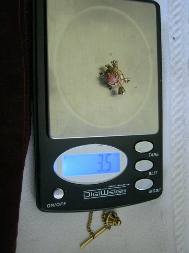 14K Yellow Gold FANCY TURTLE Lapel Pin Tie Tack w/ Angel Skin Coral Shell, 3.5 g - Picture 8 of 8