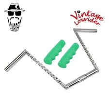 Vtg Lowrider Handlebar Double Square Twisted 12" 25.4mm Chrome & Grips Lowrider