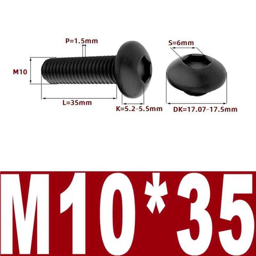 M2 M2,5 - M10 M12 Knopfschrauben mit Innensechskant 10,9 hochfest schwarz Innensechskantschrauben - Bild 104 von 130