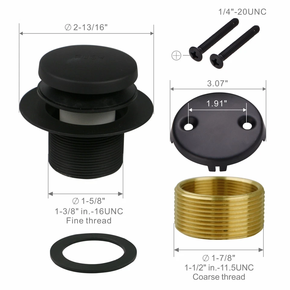 Juego de conversión de punta de drenaje de bañera negra Kit de conversión Placa frontal de desbordamiento de 2 orificios Foto 3 de 4