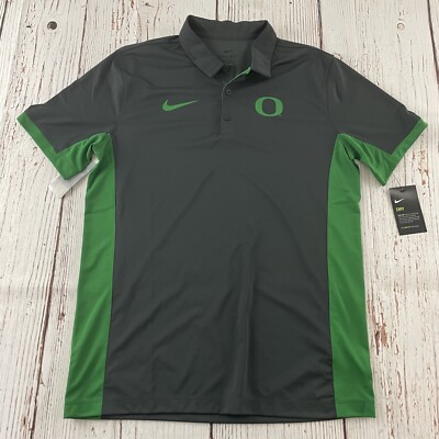 NEW Oregon Nike Dri-Fit Short Sleeve Button Front Polo Shirt Men's M Green Gray