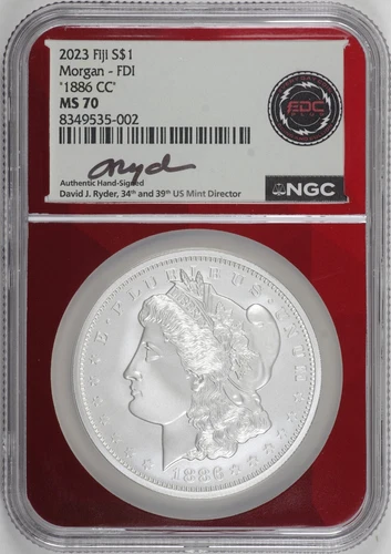 "1886-CC" Morgan Dollar 2023 Fiji 1 oz Silver NGC MS70, Ryder Label [BN002]