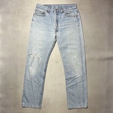 Vintage 90s Levis 501 Light Denim Jeans Made in USA 34x32 Medium Wash Thrashed