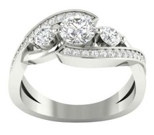 SI1 G 1.35 Ct Round Diamond 3 Stone Wedding Ring Prong Set 14K Solid Gold 9.60MM
