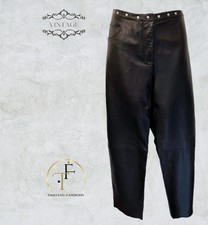 Armani Jeans Black Leather Mid Rise Vintage Trousers Uk 14/16 Us 10/12 Eu 42/44