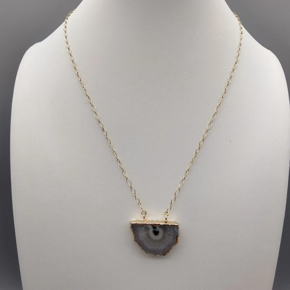 Collar de ágata relleno de oro de 14k de diseñador Luxa Joyería Ajustable 20" Sanación Boho Chic Foto 2 de 4