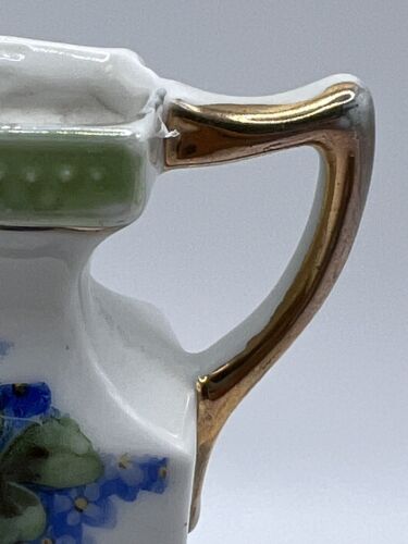 Antique German 1920’s Small Vase Blue Green Flowers Art Deco Guilting Porcelain - Picture 6 of 9