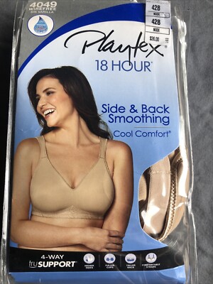 Playtex 4049 Cool Comfort 18 HOUR Nude BRA 42B Back & Side Smoothing NOS