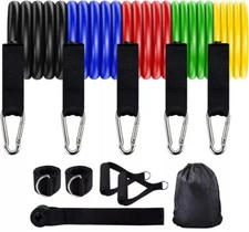 5 EXERCISE RESISTANCE BANDS CORDS 100 LBS SET YOGA PILATES WORKOUT FITNESS