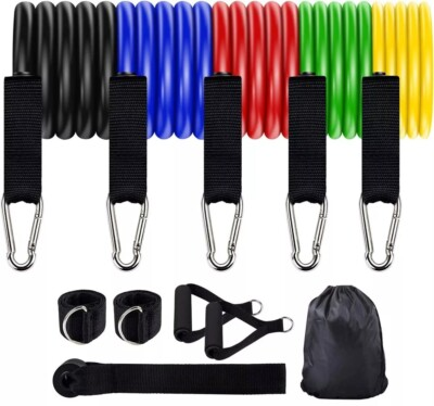 #ad #ad 5 EXERCISE RESISTANCE BANDS CORDS 100 LBS SET YOGA PILATES WORKOUT FITNESS $19.99