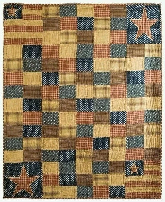 美国国旗灵感毯子扔手绗缝拼布红色蓝色爱国布贴 — 第 2/4 张图片