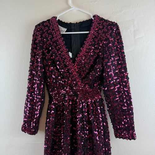 Vintage Lilli Diamond of California Sequin Maxi Dress Burgundy Pink Whimsigoth - Picture 2 of 20
