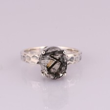 Black Rutile Gemstone Engagement Boho Ring 925 Sterling Silver Color