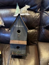 Shabby Chic 20 Inch Height Moose Accented Wooden And metal Bird House 