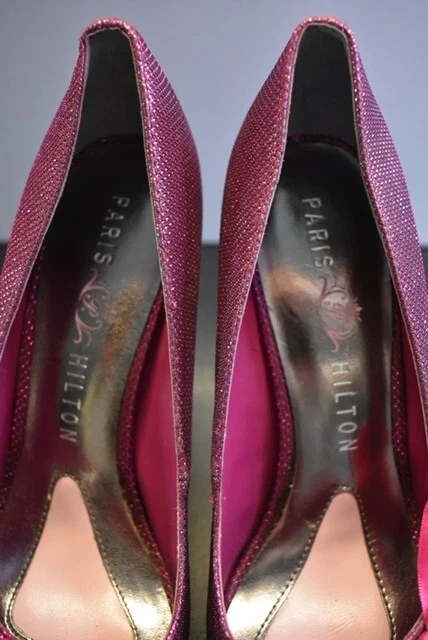 Paris Hilton Pink High Heels Women's Size 7.5M with Bow Pumps Glitter Sparkly - Image 4 of 4