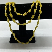 Vintage Yellow and Silver long Beaded Necklace