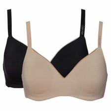 NWT SET OF 2 CALVIN KLEIN BLACK/HONEY NUDE MIRCOFIBER BRA ADJ STRAP SZ M 909B