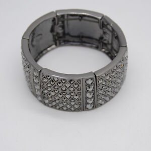 Lia-sophia-signed-jewelry-black-cut-crystals-stretch-bangle-wide-tennis-bracelet