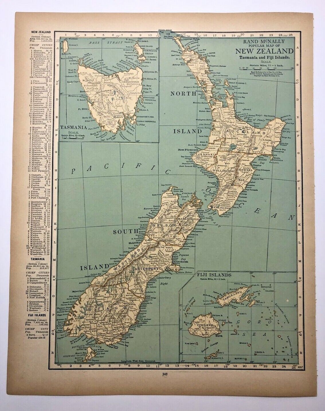 1923 Vintage NEW ZEALAND Atlas Map Old Antique Rand McNally & Company