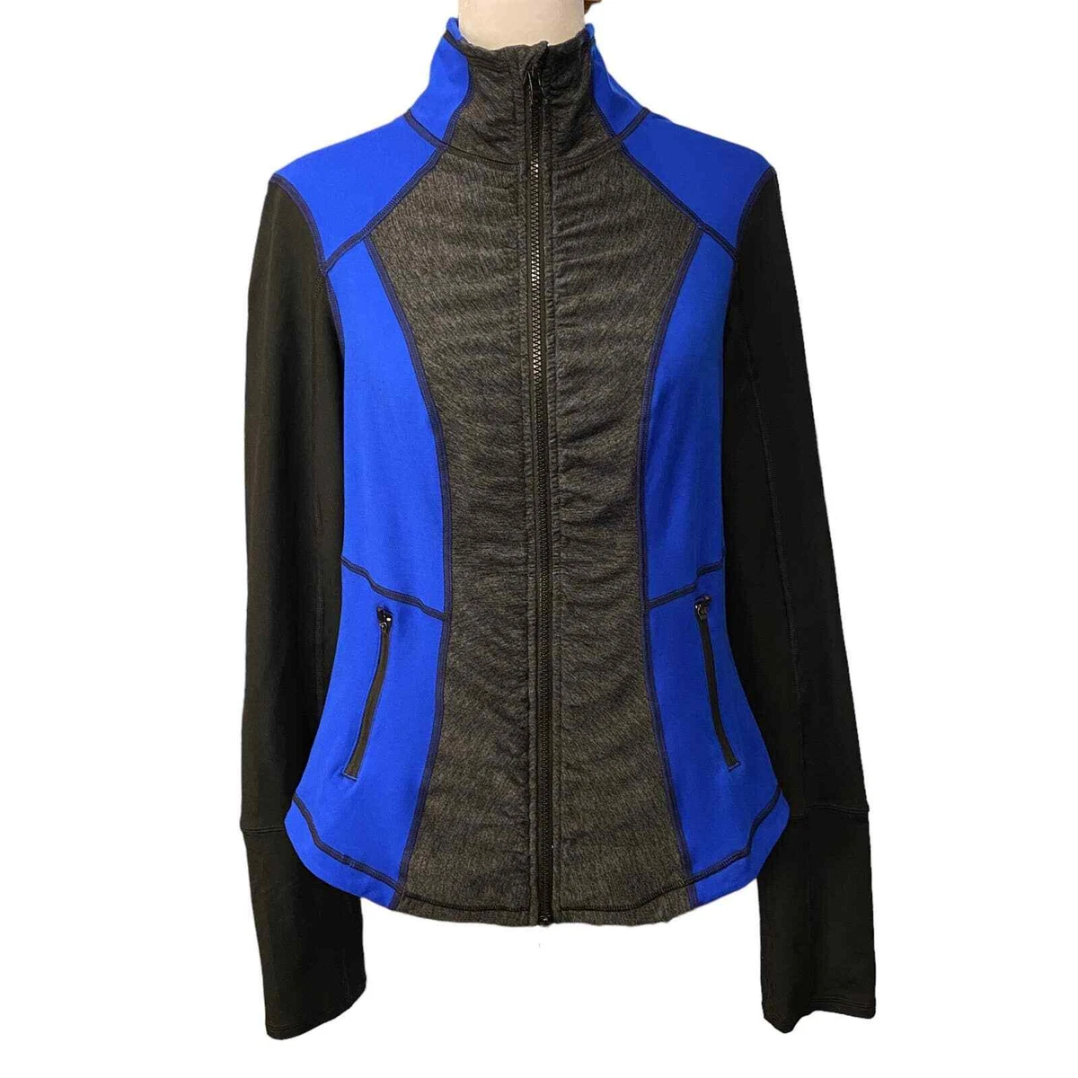 Zella Training athletic ruched Jacket Full Zip Vented colorblock Blue Black  L | eBay