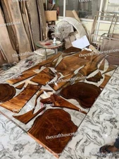 Clear Epoxy Wooden Resin Dining Table Top, Live Edge Resin Countertop Home Decor