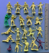 20 Vintage original 1960s Timmee 60mm plastic toy Cowboys  Indians  campfire