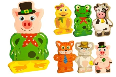 DELTA SPORT HANDELSKONTOR GMBH Playtive Holz Magnetfigur 3 tlg Kombinierbare Tiere Spielzeug Ente Maus Schwein